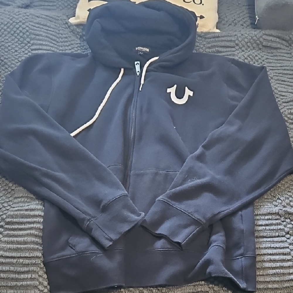 True Religion Men's Black Zip-Up Hoodie Size L